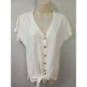 Como Blu‎ Women Medium Button Up Short Sleeve Blouse White